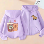 Pull Capybara Capuche Fille Violet